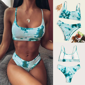 Women Sexy Tie-dye Pattern Top With Panty Bikini Set Swimmear купальник женский купальники женские swimwear women bikini 2020