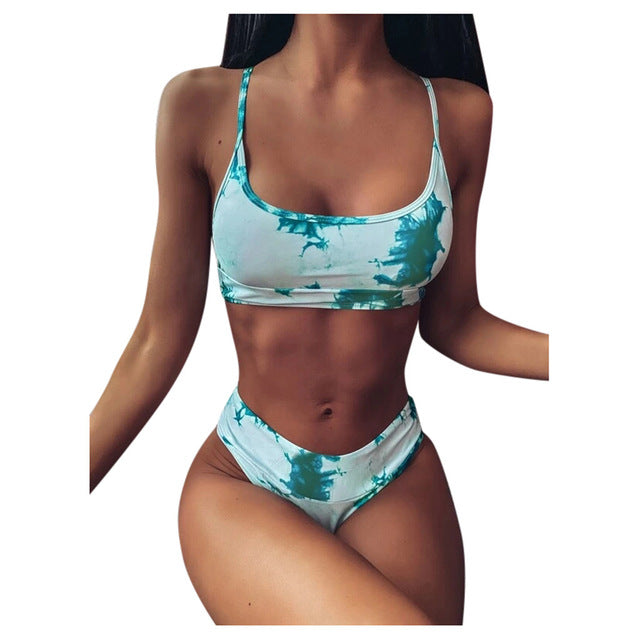 Women Sexy Tie-dye Pattern Top With Panty Bikini Set Swimmear купальник женский купальники женские swimwear women bikini 2020
