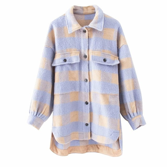 Toppies vintage lattice long jacekt coat women 2020 spring shirt jacket oversized plus size women jacket